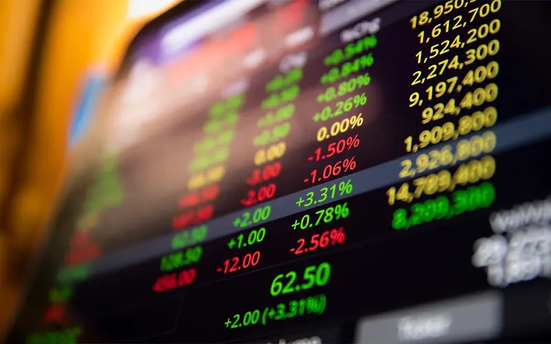 computer screen showing stock prices and movement