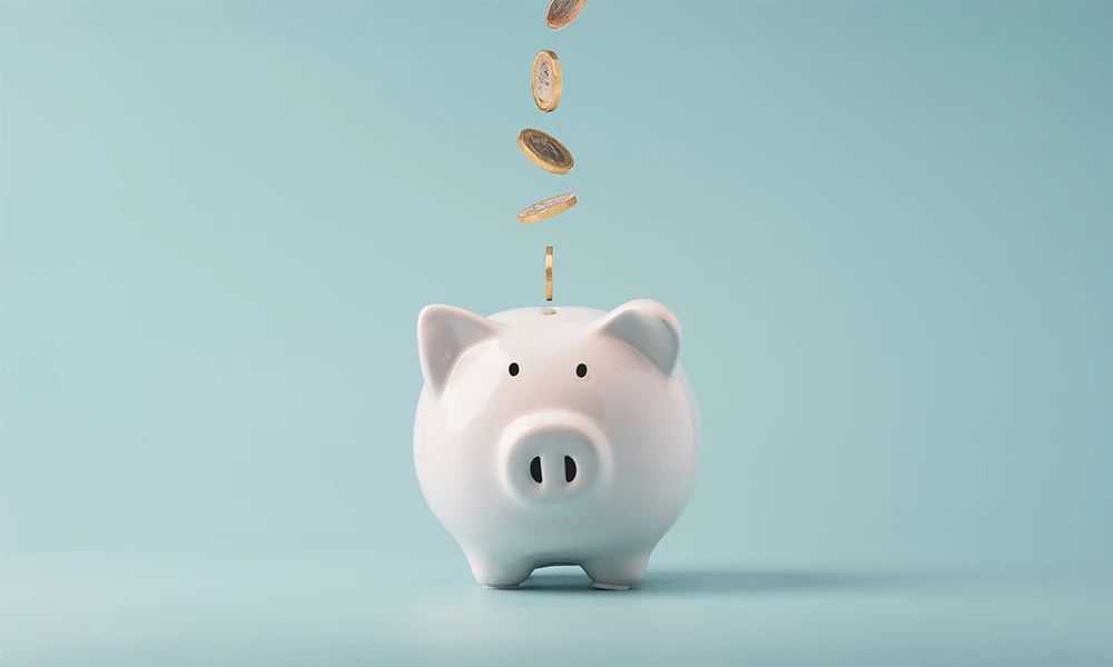 coins falling into a piggy bank