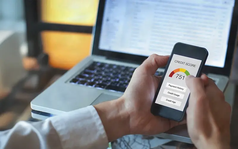 mobile phone displaying a credit score