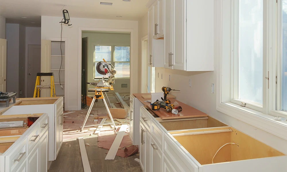 a kitchen being renovated 