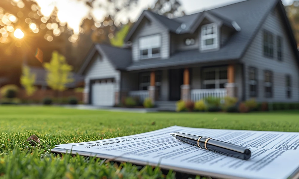 mortgage document in front of house