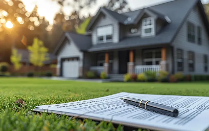 mortgage document in front of house
