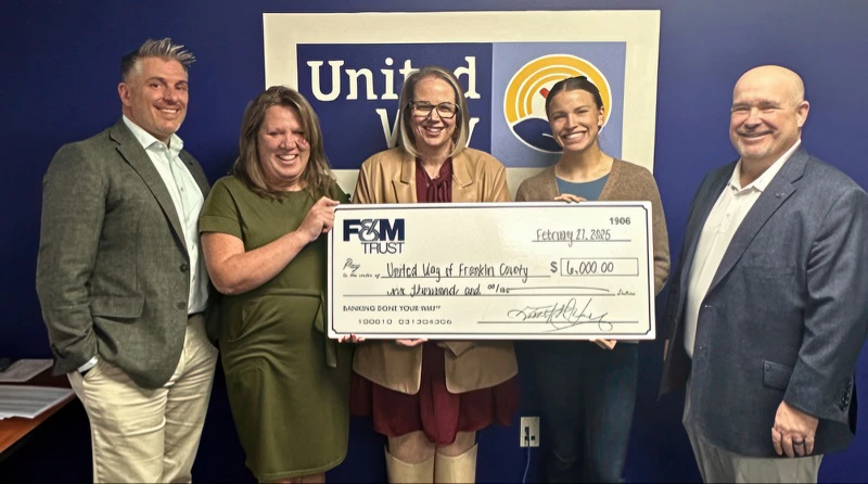 representatives of FMT and United Way of Franklin County with big donation 