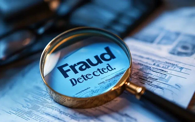 magnify glass showing the words Fraud Detected