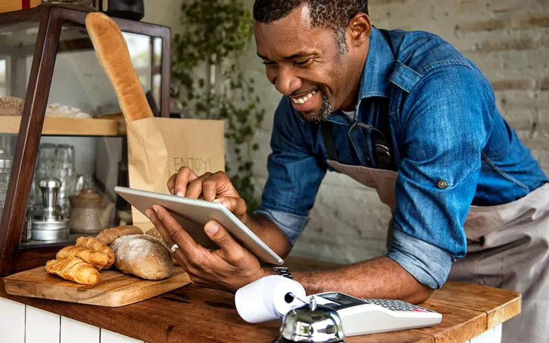 Man using tablet for business