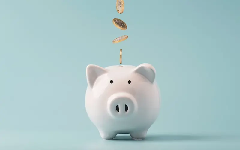 coins falling into a piggy bank