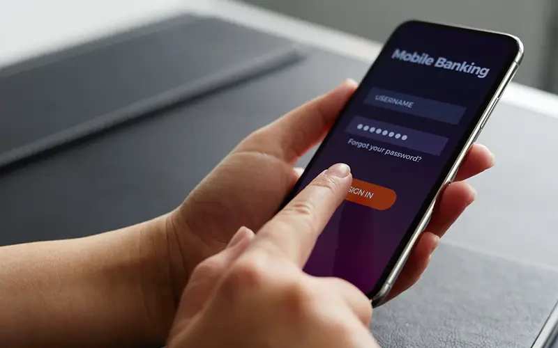 smartphone showing logon to mobile banking