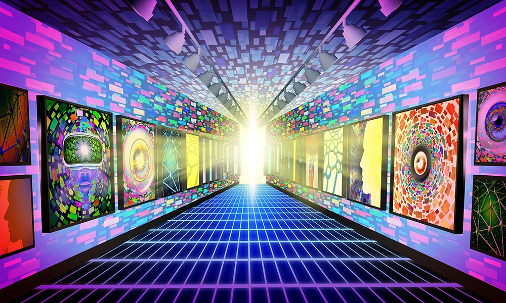 long room of hung artwork