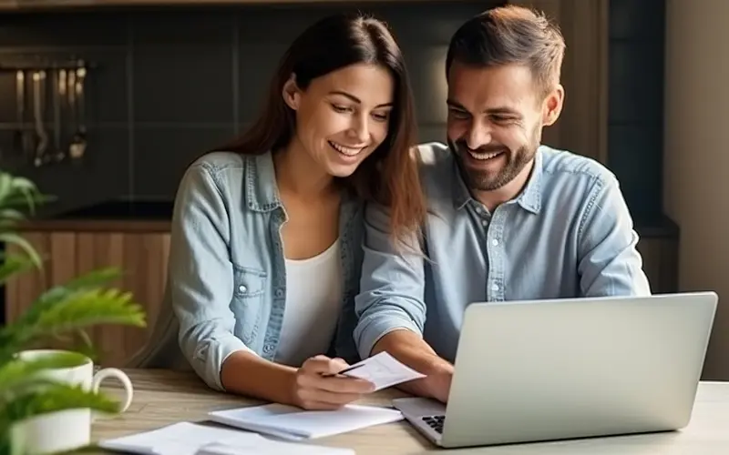 Man and woman using a laptop