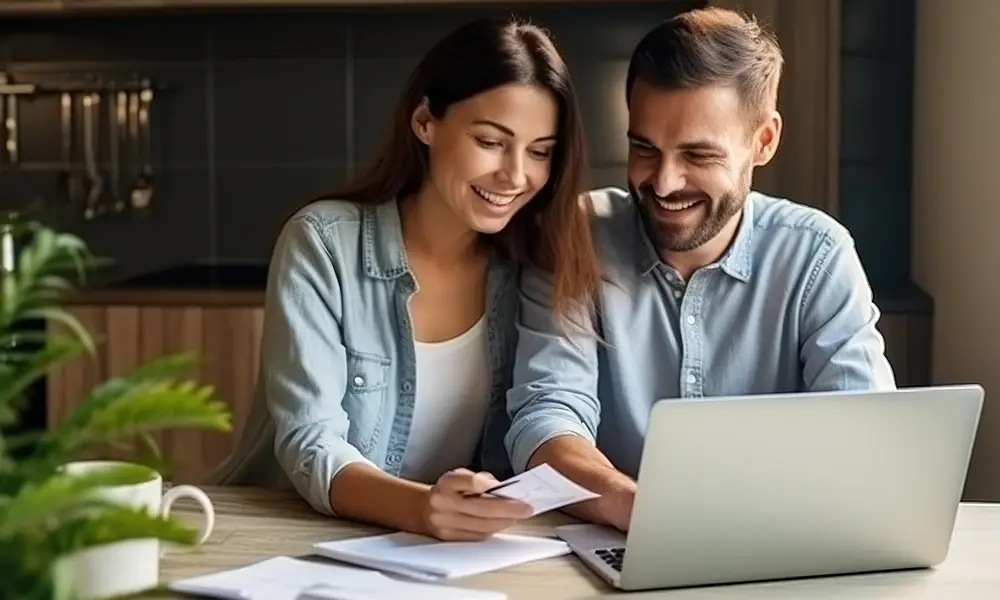 Man and woman using a laptop