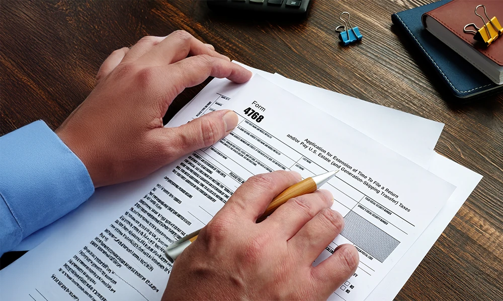 Person reviewing tax form
