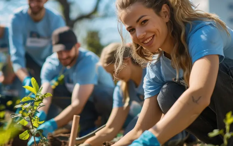 Woman volunteering planting trees