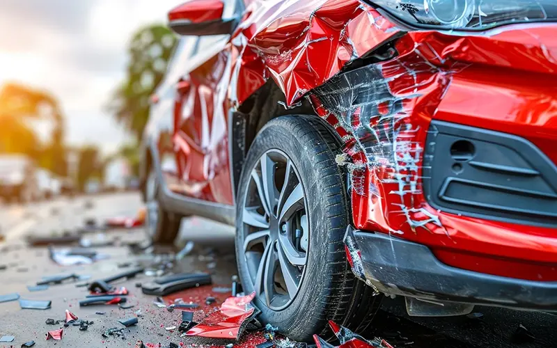 a banged up car after an accident