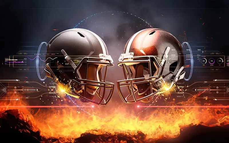two football helmets face each other