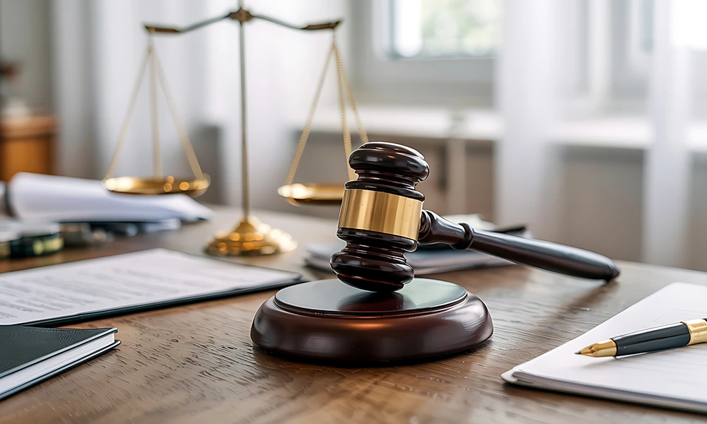 gavel and scales of justice sitting on a desk