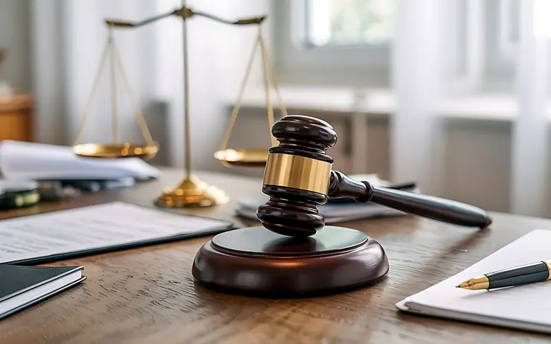 gavel and scales of justice sitting on a desk