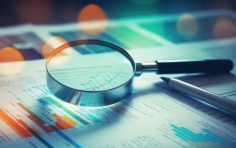 Financial document and a magnify glass